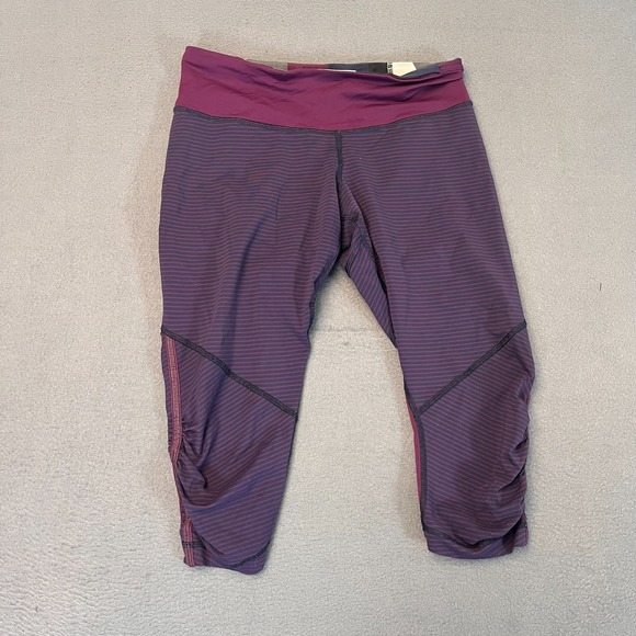 Lululemon Womens Sz 6 Run For Your Life Crop Leggings Plum Navy Hyper Stripe Zip - Picture 1 of 9